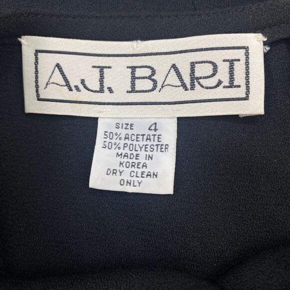 A.J. Bari Vintage Black Midi Cocktail Dress Beaded Detail Size 4 Long Sleeve - Picture 4 of 14